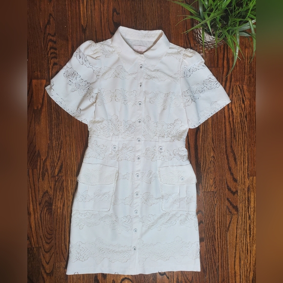 Rachell Parcell Women's White Short Sleeve Button Front Dress Size 10 - Picture 5 of 11